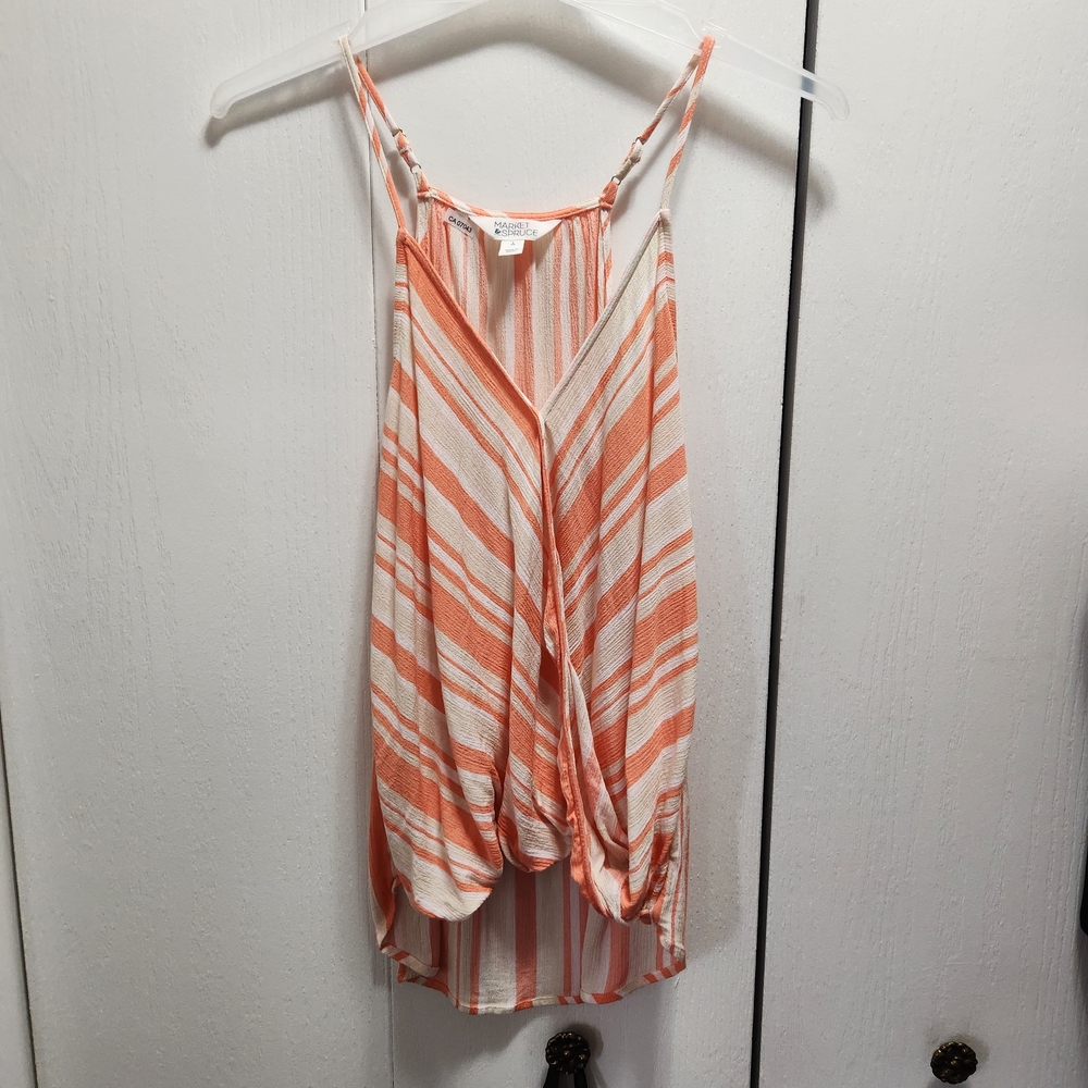 Market & Spruce Coral and White Crossover Wrap Tank Top
